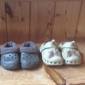 Crocs Chocolate Brown Kids Unisex Mammoth & Polliwalk Bundle 2 Pair Shoes Size 6